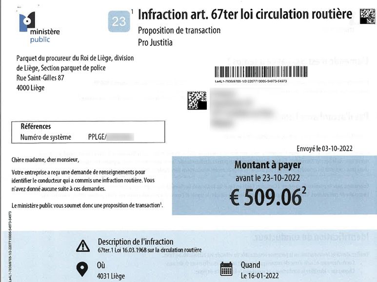 Infraction art.67ter loi circulation routière Infraction art.67ter loi circulation routière