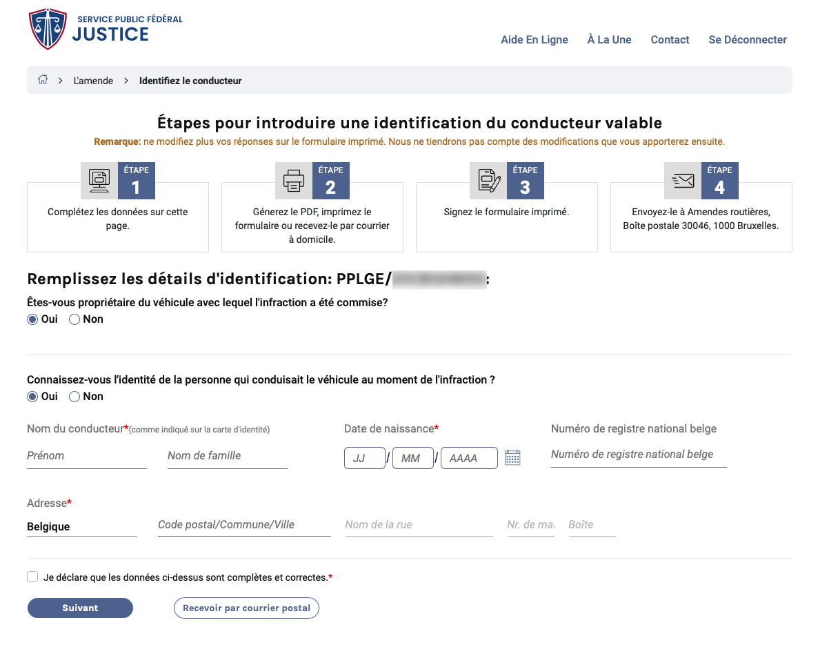 Étapes pour introduire une identification du conducteur valable Étapes pour introduire une identification du conducteur valable